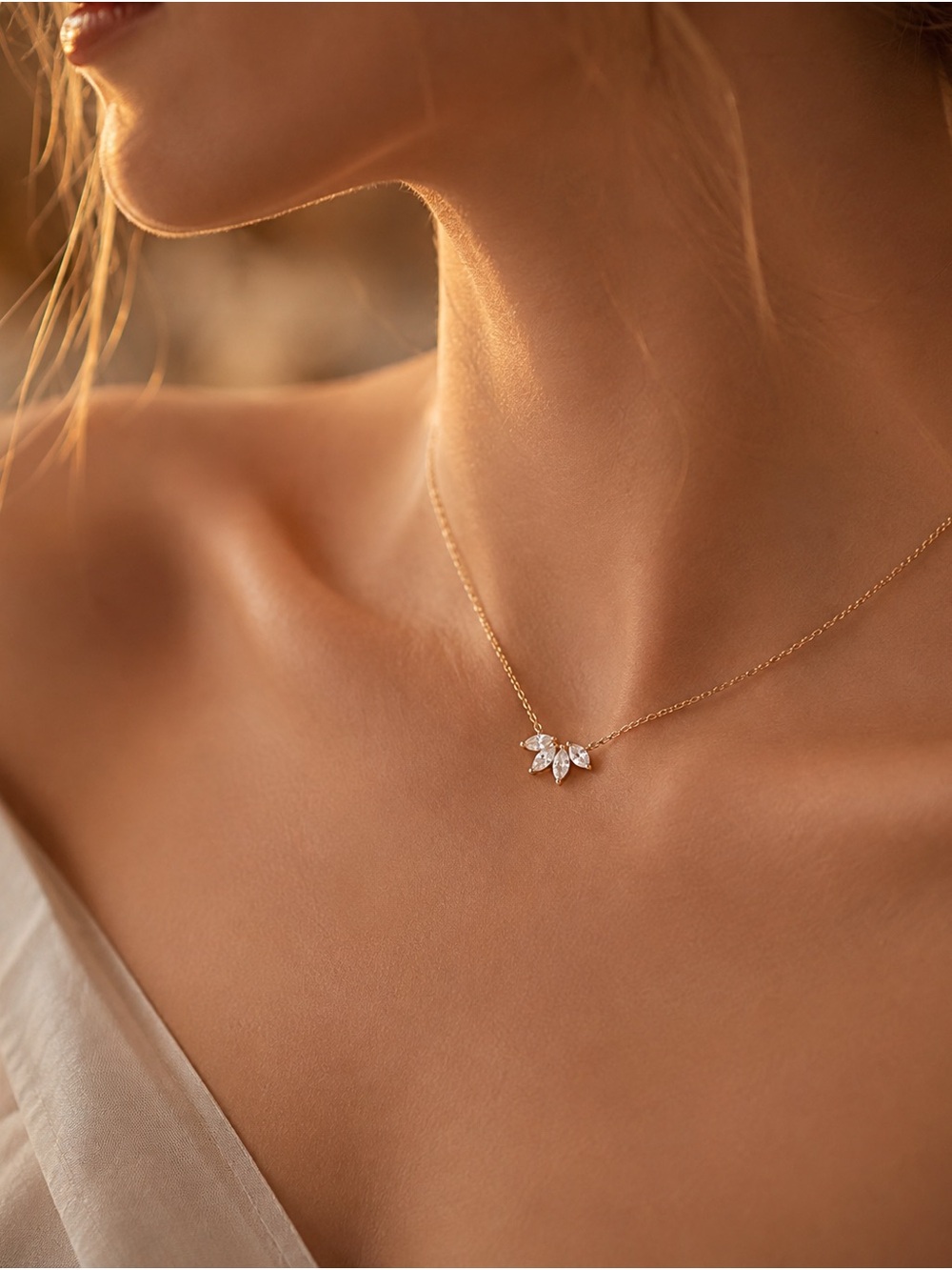 Gold Tone Crystal Leaf Pendant Stainless Steel Necklace